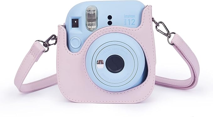 Phetium Instant mini 12 Camera Protective Case Compatible with Instax Mini 12 11,PU Leather Bag with Pocket and Adjustable Shoulder Strap (Blossom Pink)