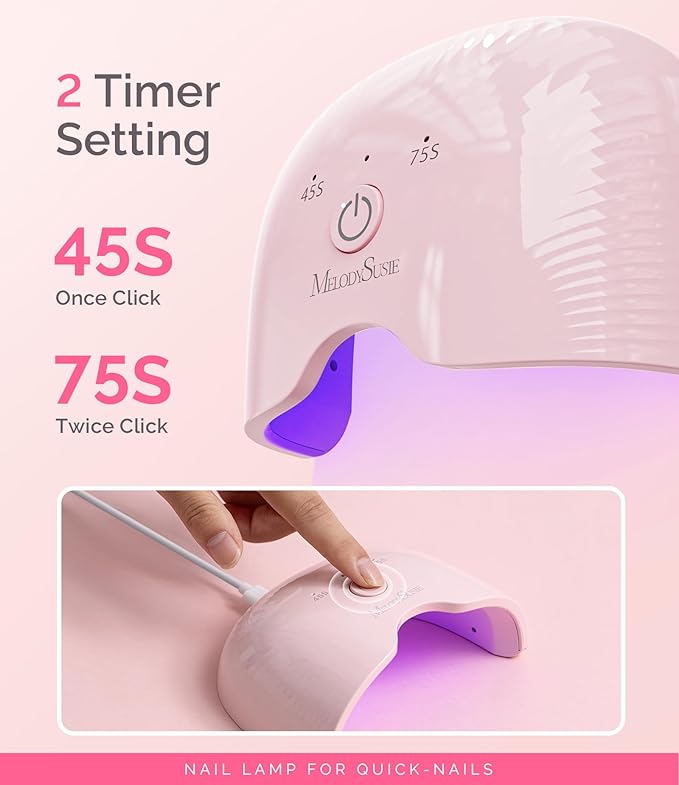 MelodySusie Mini LED UV Nail Lamp with Lightweight Design, P-ART06F Nail Dryer with Simple Button Control Cures All Soft Gels at Home, Especially Half-Cured Gel, Base Coat & Top Coat Pink