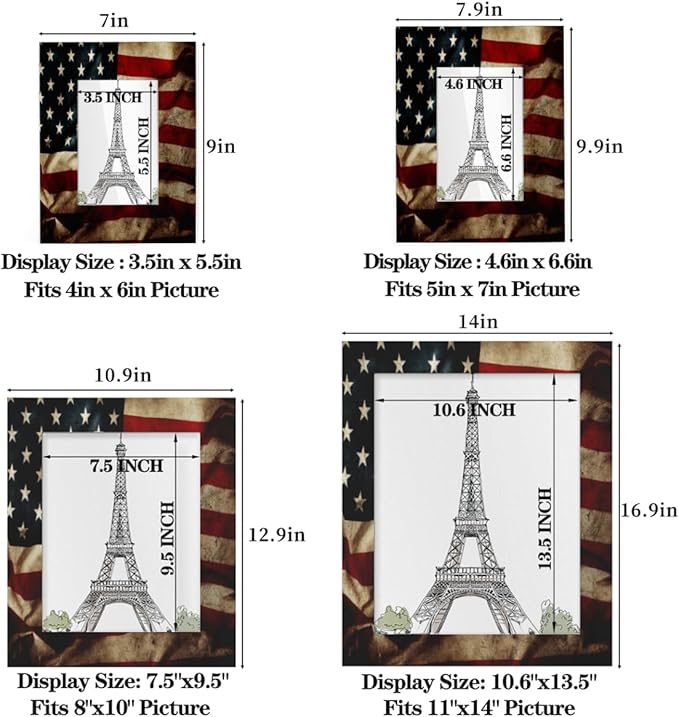 11x14 Picture Frame American Flag Home Gallery Wall Tabletop Decor with Stand Hanging Hook for Photos Certificate Poster Collage Display-Vintage US Flag Frame