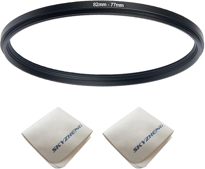 82mm Lens to 77mm Camera Lens Adapter 82mm to 77mm Step Down Ring Adapter Ring for All Brands of UV ND CPL, with Premium Lens Wiping Cloth 2 Pack (82mm-77mm)
