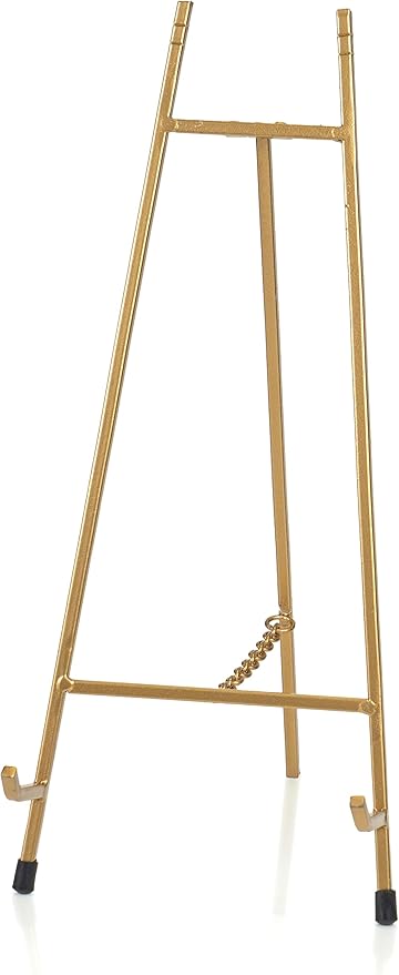 Red Co. 15” Tall Modern Metal Tripod Plate Stand and Art Holder Easel, Gold