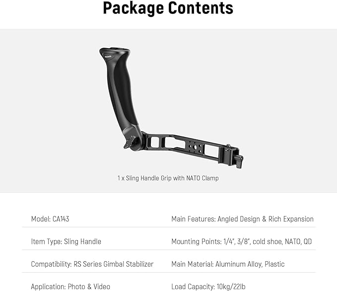 NEEWER BASIC Adjustable Gimbal Sling Handle Grip Compatible with DJI Ronin RS4 Mini RS4 RS4 Pro RS3 Mini RS 3 Pro RS 2 RSC 2 Stabilizer, Ergonomic Handgrip Low Angle Shots Accessories Expansion, CA143