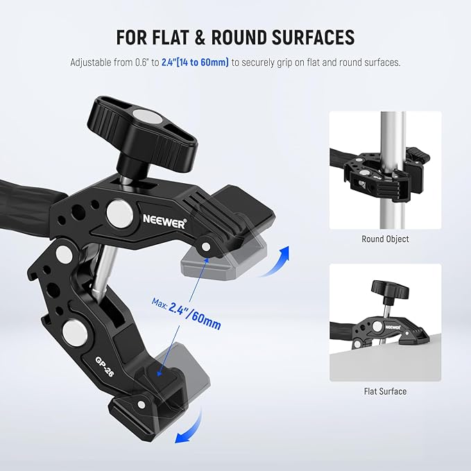 Neewer Action Camera Mount Kit with Super Clamp, Soft Tube, Adapter, Phone Holder for Flat/Round Surfaces, Compatible with GoPro, Insta360, DJI Action Camera, Smartphone