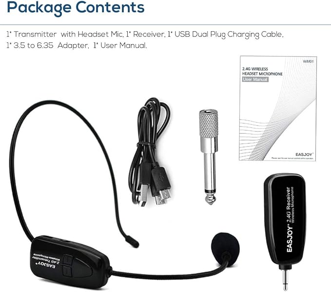Wireless Microphone Headset, 2.4G Wireless Mic Headset and Handheld 2 in 1 Mics, 160 ft Range for Voice Amplifier, PA System, Teacher, Tour Guides, Fitness （Not Supported Phone/Mac/Laptop