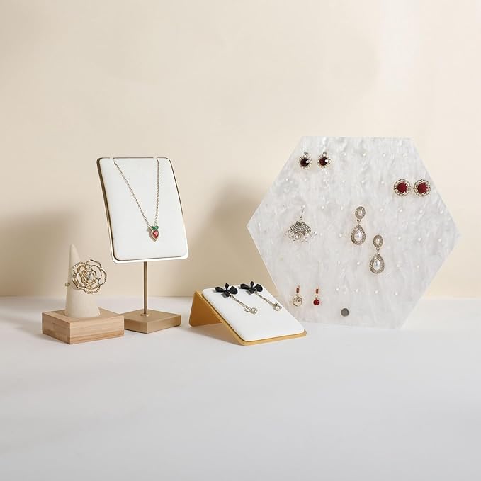 GemeShou Velvet earring display stands for selling, White earring holder, Gold Jewelry studs organizer【White】