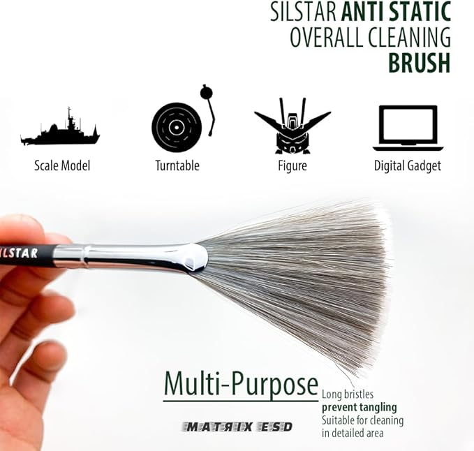 Matrix 202 Anti Static Overall Dual-Action Cleaning Brush with Long Hair Ideal for Model Kits, Figures, and Intricate Items