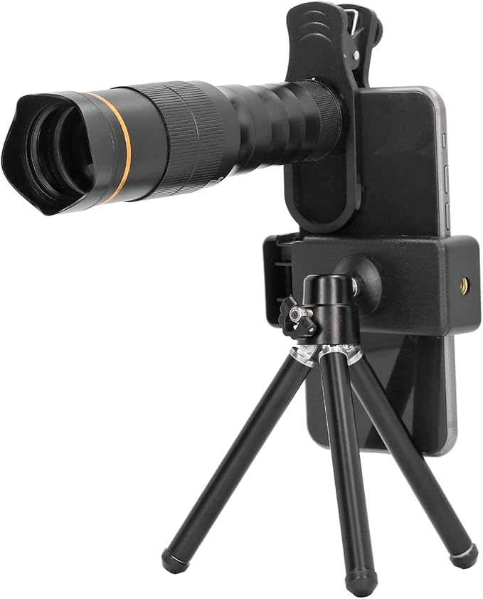 Cyrank Cell Phone Camera Lens Kit, Universal 32x Telephoto Lens, Portable 32X Mobile Phone Zoom Lens Clip On Double Adjustment HD Mobile Phone Telescope Len for Most Smartphone (Black)