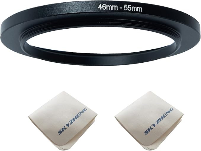 46mm Lens to 55mm Camera Lens Adapter 46mm to 55mm Step Up Ring Adapter Ring for All Brands of UV ND CPL, with Premium Lens Wiping Cloth 2 Pack (46mm-55mm)