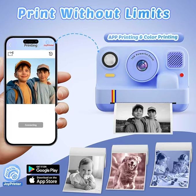 Instant Print Camera for Kids, App Printing, 1080P Video, Dual-Lens Selfie Digital Camera with 32G SD, Christmas Birthday Gifts for Girls Boys 4 5 6 7 8 9 10 11 12 Year Old, Toddler Toy_Blue