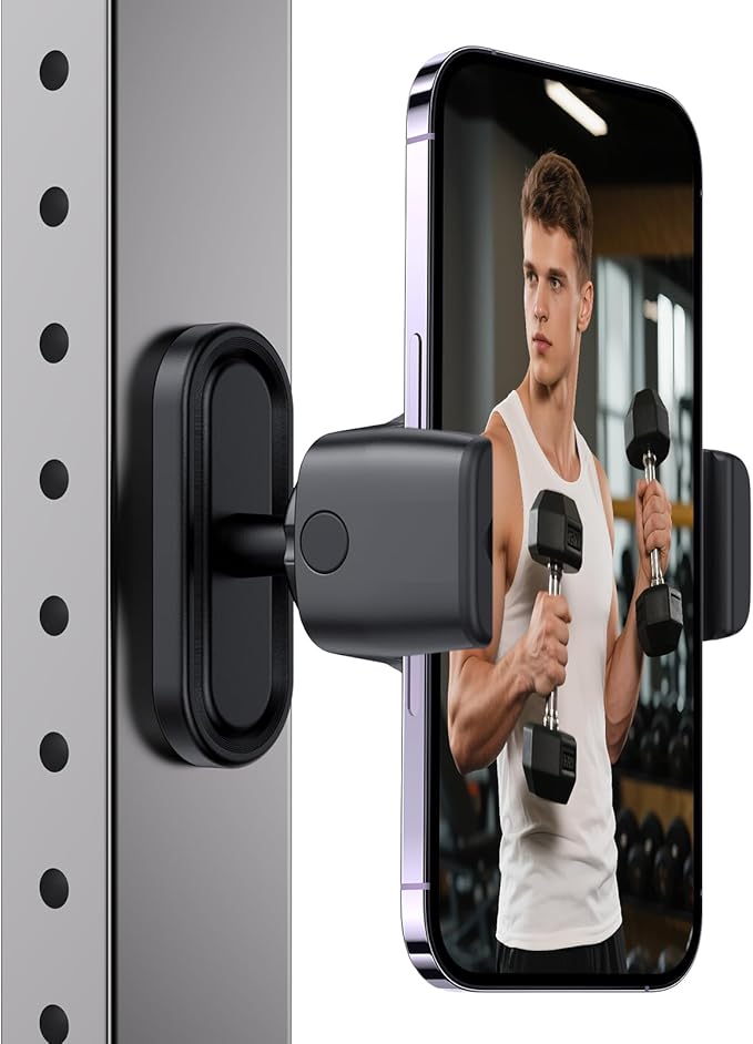 Magnetic Phone Holder for Gym - 360° Adjustable Magnet Phone Mount for Workout Recording, Compatible with iPhone 16/15/14/13/12, Android and Smartphone