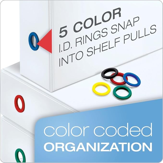 Cardinal 3 Ring Binder, 3 Inch FreeStand Binder with Magnetic Cover Flap, Shelf Pull and 5 Color-Coded Rings, ONE-TOUCH Easy Open Locking Slant-D Rings, Holds 650 Sheets, White