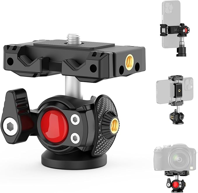 XXZU Phone Tripod Mount With Ball Head,Tripod Head 360°Rotating Camera Ball Mount, Phone Holder Adapter With Cold Shoe, 1/4"Screw Tripod Mount Attachment for DSLR Camera,Phone,Monopod, Max Load 4.4lbs