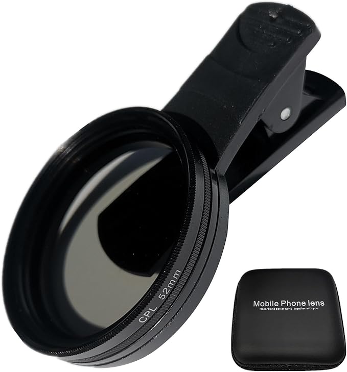 52mm Clip-on CPL Phone Camera Lens Filter, Universal Phone Lens Filter Kit, CPL Filter Compatible with iPhoneSamsung/Android Smartphones(Size:52mm)