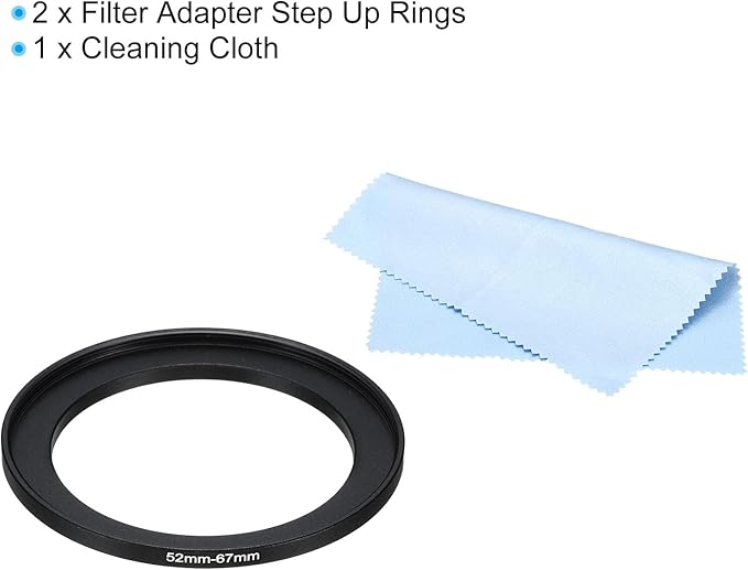 PATIKIL 52mm-67mm Metal Step Up Ring with Cleaning Cloth, 2 Pack Camera Lens Filter Adapter Ring Aluminum Filter Adapter Ring for Camera Lenses Hood, Black
