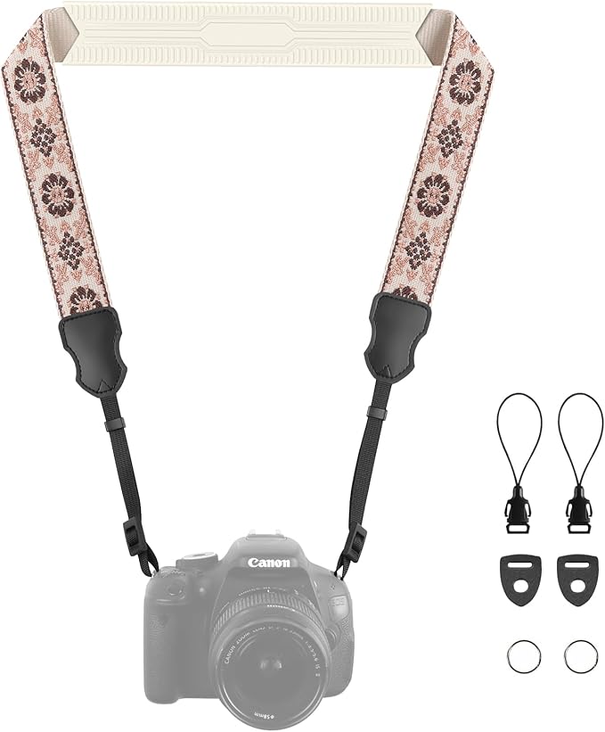 Neck Strap Silicone Camera Straps - Padded Camera Strap, 1.5" Wide Adjustable Nylon Shoulder Strap - Compatible with Canon, Nikon, Sony, and More DSLR and Mirrorless Cameras (Khaki Brown)