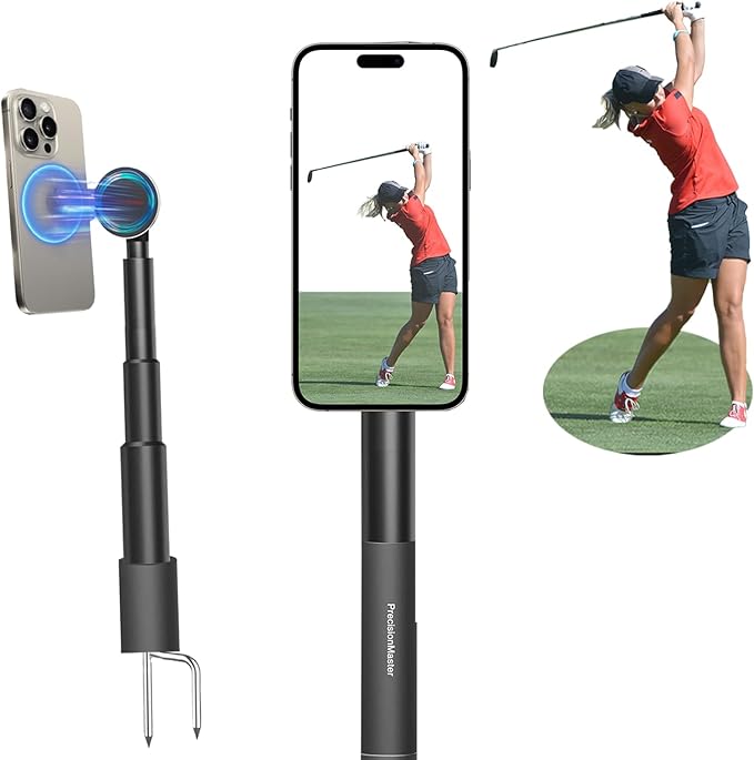 Golf Monopod Stick, Record Golf Swing with Magnetic Phone Holder, Adjustable Tripod with Spike Stake Golf Accessories Golf Swing Training, Compatible with Gopro Insta, Golf Train Aids