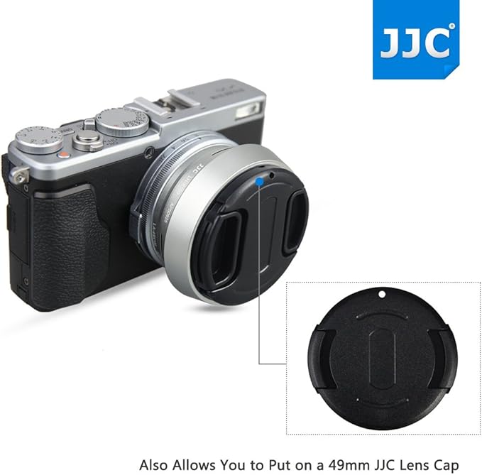JJC Metal Lens Hood Shade Protector with 49mm Filter Adapter Ring for Fujifilm Fuji X100VI X100V X100F X100T X100S X100 X70 Replaces Fujifilm LH-X100 Lens Hood & AR-X100 Filter Adapter Ring/Silver