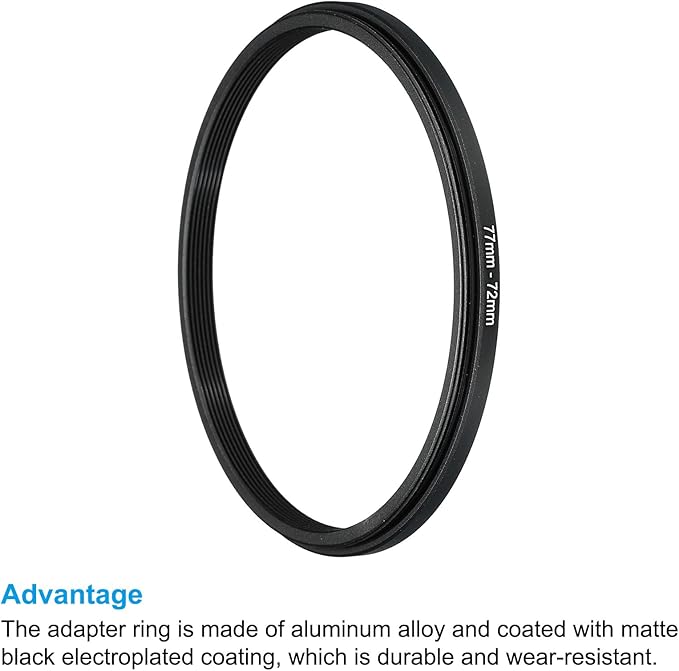 PATIKIL 77mm-72mm Metal Step Down Ring, Camera Lens Filter Adapter Ring Aluminum Filter Adapter Ring for Camera Lenses Hood, Black