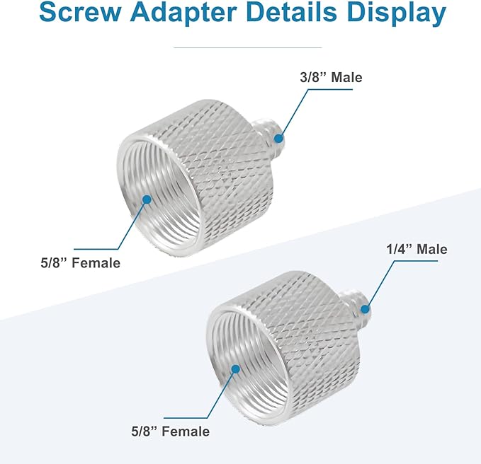 2 Pieces Mic Stand Adapter Set, 5/8" Female to 3/8" Male & 5/8" Female to 1/4" Male Screw Thread Adapter for Microphone Stand, Boom Arm, Camera Tripod, and Mic Mount (Silver)