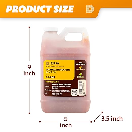 Dry & Dry [3.6 LBS] Premium Orange Indicating Silica Gel Desiccant Beads(Industry Standard 3-5 mm) - Rechargeable Silica Gel Beads(3.6 LBS)