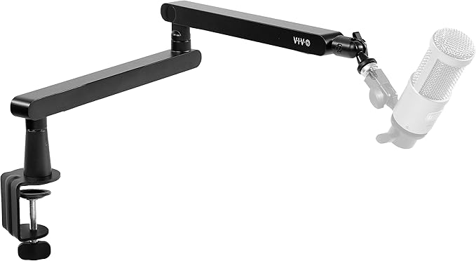 VIVO Low Profile Broadcast/Podcast Microphone Boom Arm Stand with 3/8 and 5/8 inch Screw Adapter, Heavy Duty Desk Mount, Professional Mic Stand with 360 Rotation, Black, STAND-MIC03L