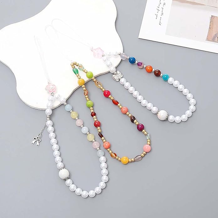 Beaded Phone Charm Lanyard Strap Girly Style Fixed Beads Pearl Lanyards