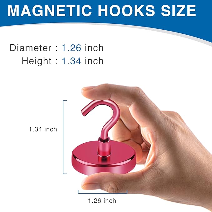 LOVIMAG Cruise Ship Essentials, 120Lbs Cruise Door Magnets, Red Cruise Magnetic Hooks, Magnetic Hooks Heavy Duty for Hanging Celling, Grill, Refrigerator Kitchen-6 Pack
