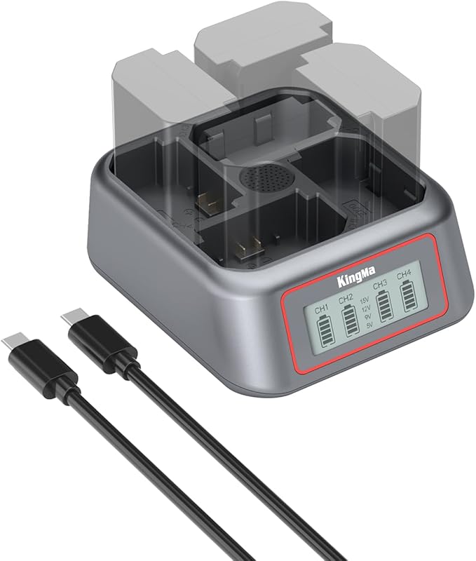King Ma NP-FZ100 Battery Charger,4 Channel for Camera Battery Charger,45W PD Fast Charging with LED Display,Compatible with A7III/A7IV/A7RIII/A7RV/A7C/A7CII/A6700/A9/A1/ZV - E1