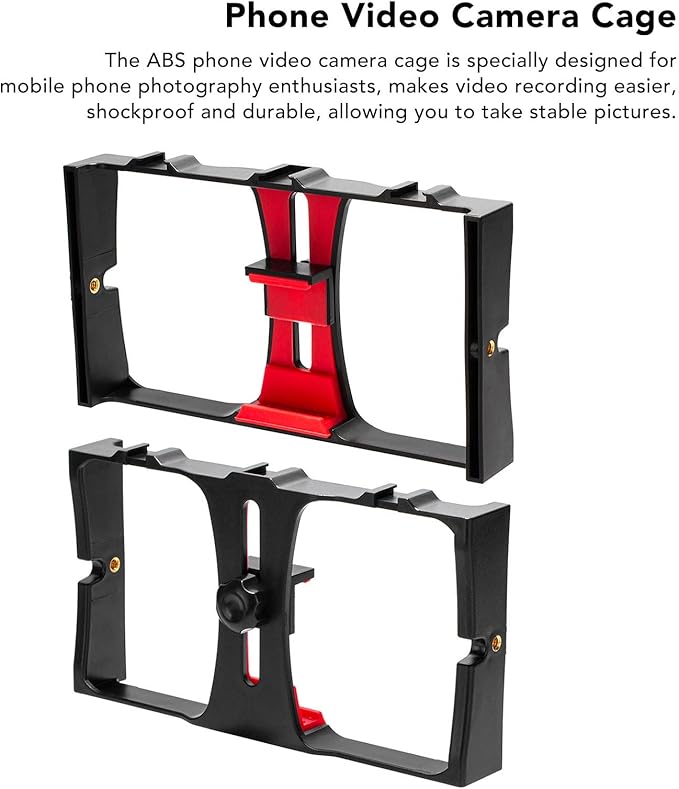 Acouto Phone Video Camera Cage ABS Portable Handheld Smartphone Video Stabilizer Rig Phone Video Cage Grip with Cold Shoe Mount for Livestreaming Vlog Videomaker Videographer (Red)