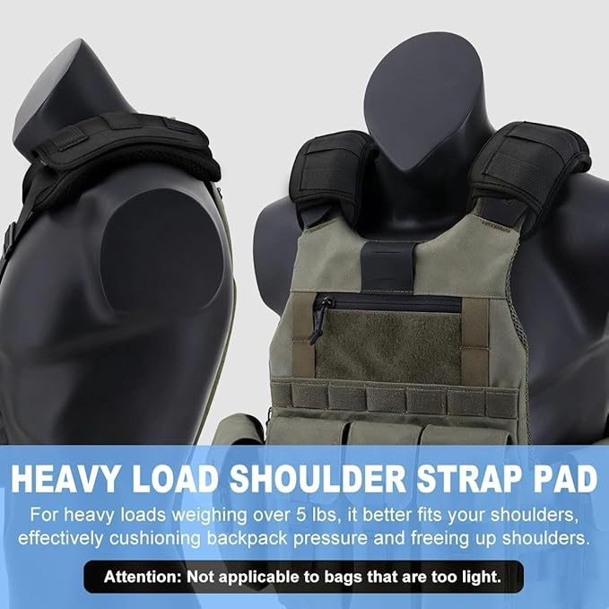 ZINZ 2-Pack Tactical Shoulder Pad, Ultra-Thick Comfort Cushion for Vest Straps, Backpacks, Breathable & Shock-Absorbing,Black