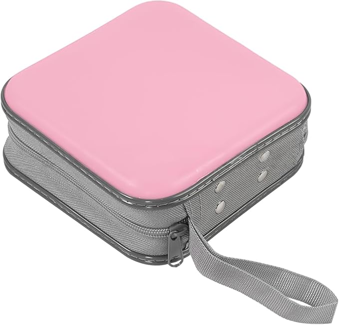 Car CD Case, 48 Capacity Hard Plastic & Non-Woven Fabric Vehicle DVD Case Holder with Zipper, Portable Automotive Disc Wallet Storage Organizer Binder for Travel, Universal Fit (Pink)