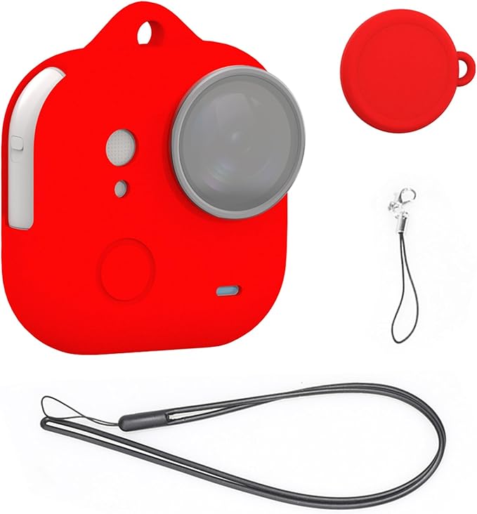 UicPuzo Full Body Silicone Case with Lens Cap & Lanyard for Insta360 GO Ultra, Anti-Scratch Protective Skin Cover,Non-Slip Grip & Shockproof Design (Red)