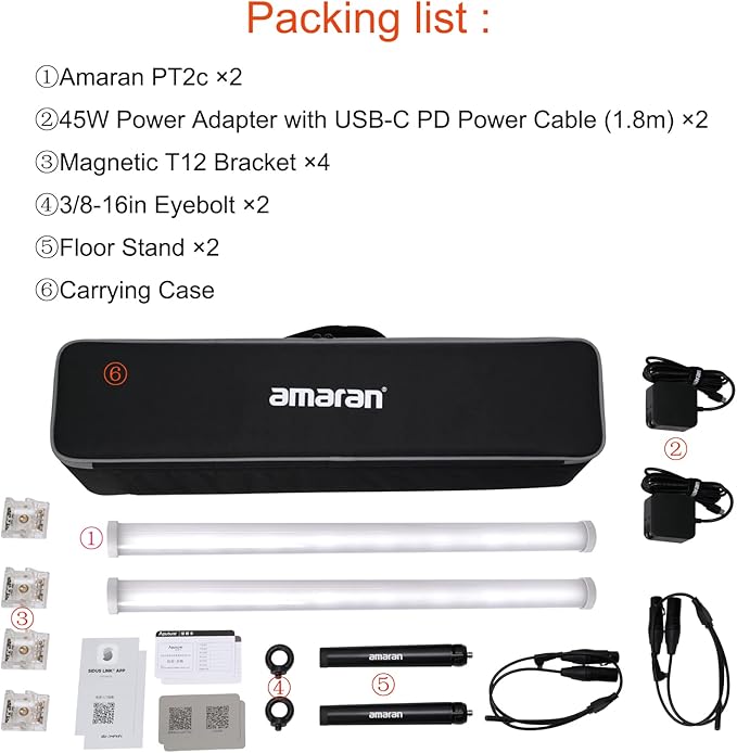 Aputure Amaran PT2c 2 Light Kit,Pixel Tube Light,8 RGBWW Pixels Tube LED,16W Power (60cm/23.6Inch) Amaran T2C