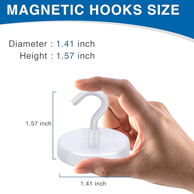 LOVIMAG Magnetic Hooks for Cruise Cabins, 170Lbs Cruise Magnets, White Magnetic Hooks Heavy Duty for Hanging, Refrigerator, Grill-4 Pack