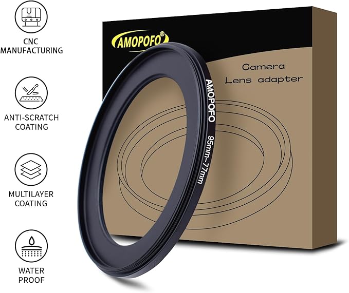 95mm Lens to 77mm Camera Filter Ring,95mm to 77mm Step-Down Ring Filter Adapter for 77mm UV,ND,CPL,Metal Step-Down Ring
