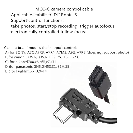 DYTDIEYINGTU for DJI Ronin-s R-Wire Camera Control Connection Cable MCC-c stabilizer Data Shutter Release Extension Cable A7M3 A7R4 A7M4 Z6 Z7 Z7II GH5 GH5S (MCC-C)