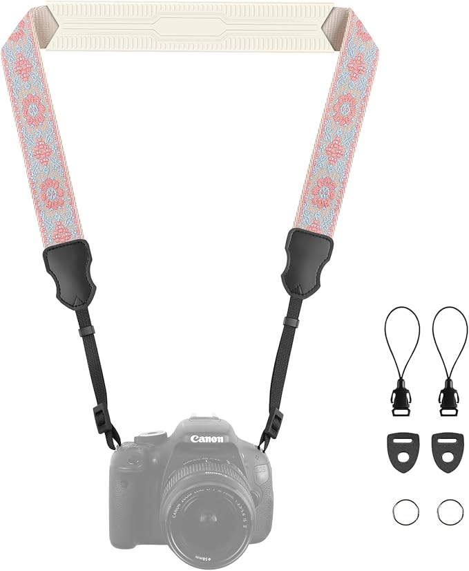 Neck Strap Silicone Camera Straps - Padded Camera Strap, 1.5" Wide Adjustable Nylon Shoulder Strap - Compatible with Canon, Nikon, Sony, and More DSLR and Mirrorless Cameras (Blue Pink)
