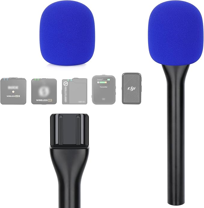 YOUSHARES Handheld Adaptor with Foam Cover, Compatible with Rode and DJI Wireless Microphones for Interviews (Blue Foam)