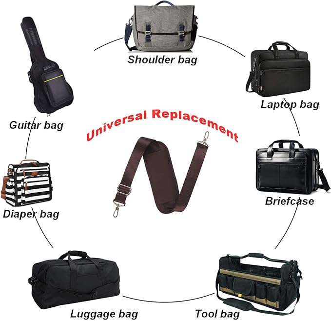 BOMKEE 59 Inch Universal Shoulder Strap Adjustable Bag Strap Replacement with Metal Swivel Hooks and Non-Slip Pad for Laptop Case Briefcase Messenger Bag Diaper Bag Camera Bag Travel Bag(Brown)