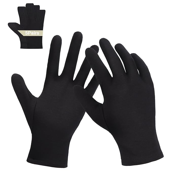 ENPOINT Archival Photo Gloves - 5 Pairs Black Work Gloves for Art Handling Working Photography Cloth Liners Bulk for Handling Jewelry, Film, Photo, Coin Collectors, Metal Inspection Men & Women