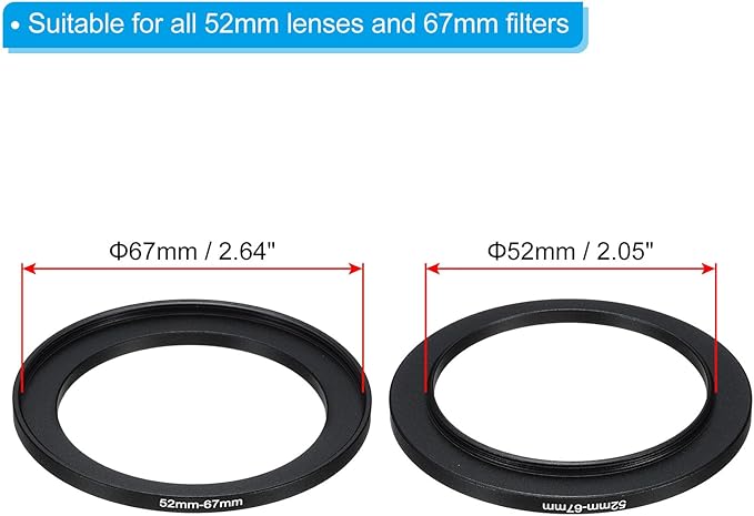 PATIKIL 52mm-67mm Metal Step Up Ring with Cleaning Cloth, 2 Pack Camera Lens Filter Adapter Ring Aluminum Filter Adapter Ring for Camera Lenses Hood, Black