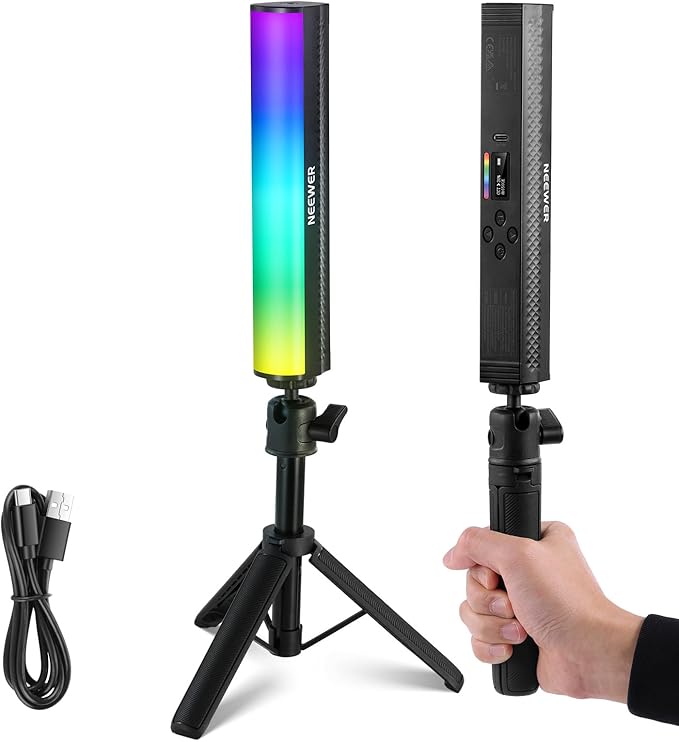 NEEWER RGB Light Wand with Desk Tripod, Magnetic Handheld Photography Video Lighting Stick, 2500K-8500K Dimmable CRI95+ Full Color LED Tube Light Bar, 2550mAh Battery 17 Scenes for Vlog TikTok, TL20C
