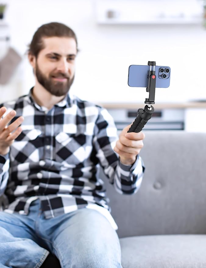 Phone Tripod Mount with 2 Cold Shoes, Smartphone Holder Adapter Rotatable Bracket with 1/4 inch Screw/Adjustable Clip for Video Live Streaming/Recronding