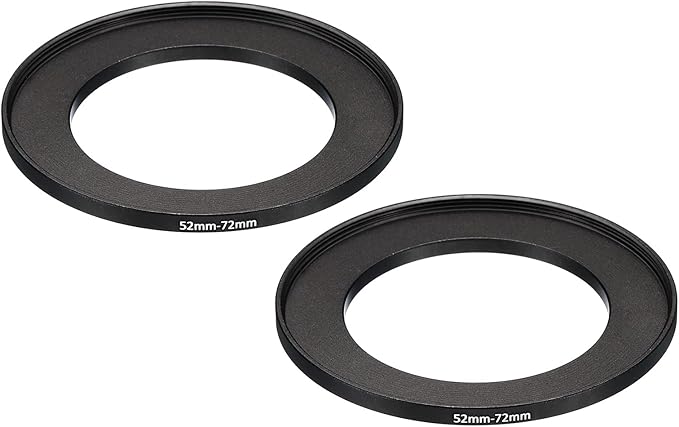 PATIKIL 52mm-72mm Metal Step Up Ring, 2 Pack Camera Lens Filter Adapter Ring Aluminum Filter Adapter Ring for Camera Lenses Hood, Black