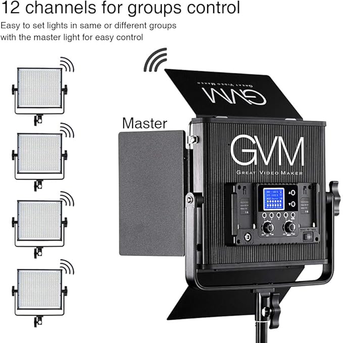 LED Video Light GVM 672S CRI97+ TLCI97+ 22000lux Dimmable Bi-color 3200K-5600K Light Panel With Digital Display For Outdoor Interview Studio Video Making Photography Lighting 3 pcs Kit