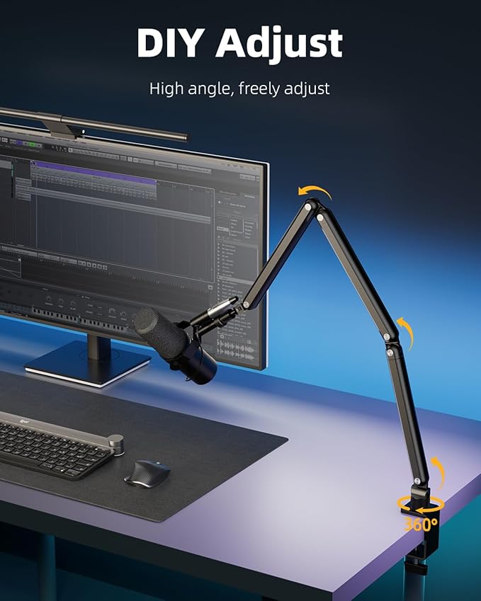 TODI Mic Arm for Lightweight Mics, Microphone Arm Rotatable, Storable Desk Mic Stand for Bear 3LB with Mount Clamp, Mic Stand Boom Arm with Cable Channel with 3/8'' 5/8'' Thread for Podcast, Gaming