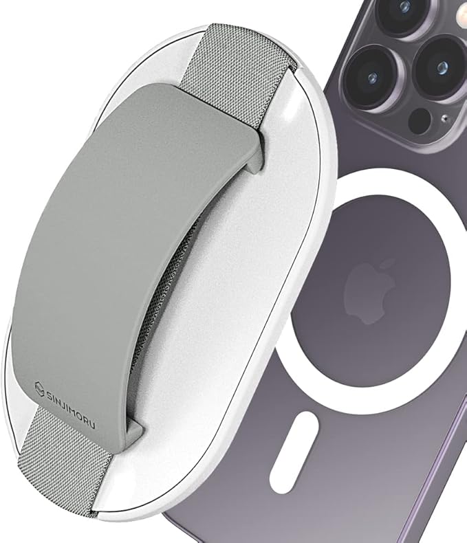Sinjimoru for MagSafe Grip, Magnetic Phone Grip for MagSafe Stand, Strong Magnetic Phone Holder for iPhone 17 16 15 14 13. M-SGrip Light Grey