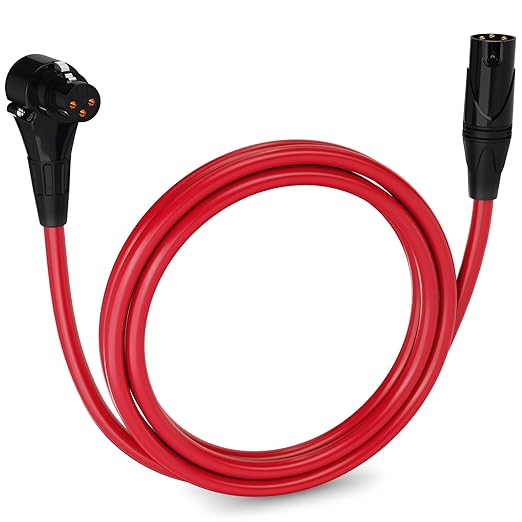 LyxPro 6 Feet Right Angle XLR Female to Male 3 Pin Mic Cord for Powered Speakers Audio Interface Professional Pro Audio Performance Camcorders DSLR Video Cameras and Recording Devices - Red