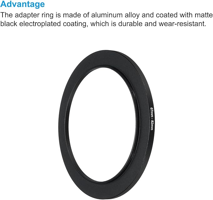 PATIKIL 67mm-82mm Metal Step Up Ring with Cleaning Cloth, 2 Pack Camera Lens Filter Adapter Ring Aluminum Filter Adapter Ring for Camera Lenses Hood, Black