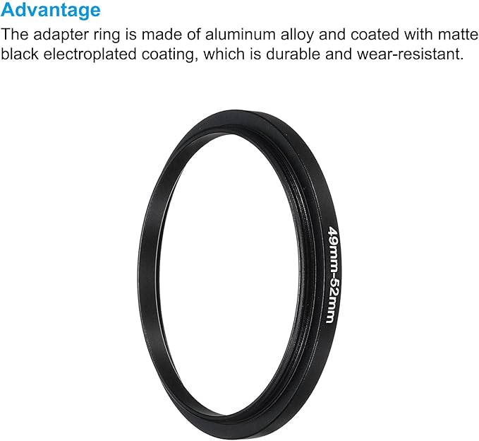 PATIKIL 49mm-52mm Metal Step Up Ring with Cleaning Cloth, 2 Pack Camera Lens Filter Adapter Ring Aluminum Filter Adapter Ring for Camera Lenses Hood, Black